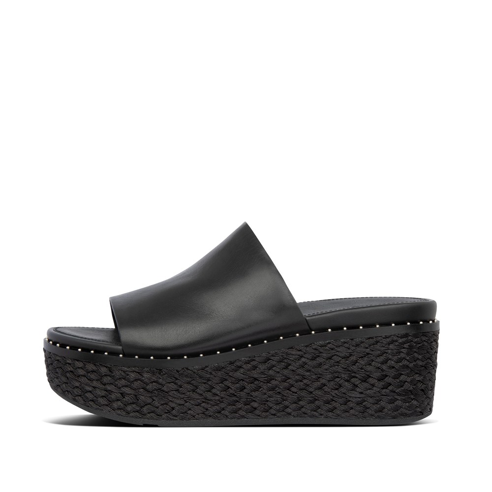 womens black wedge slides